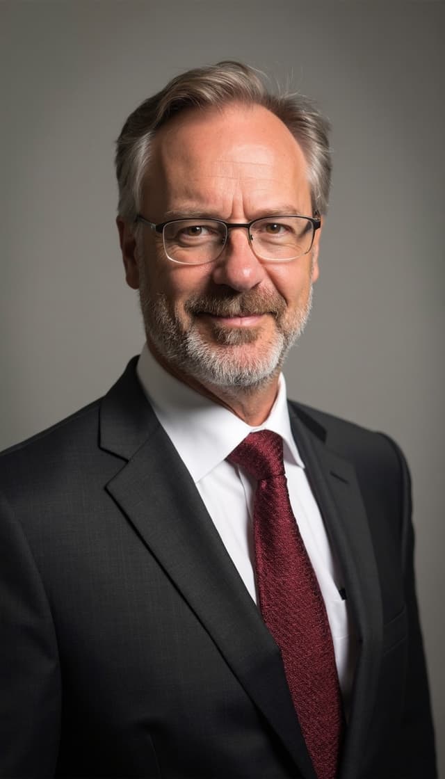 Real estate agent wearing a light blue blazer in a modern office setting