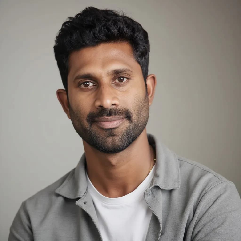 AI-generated professional headshot of a man with glasses in a gray suit