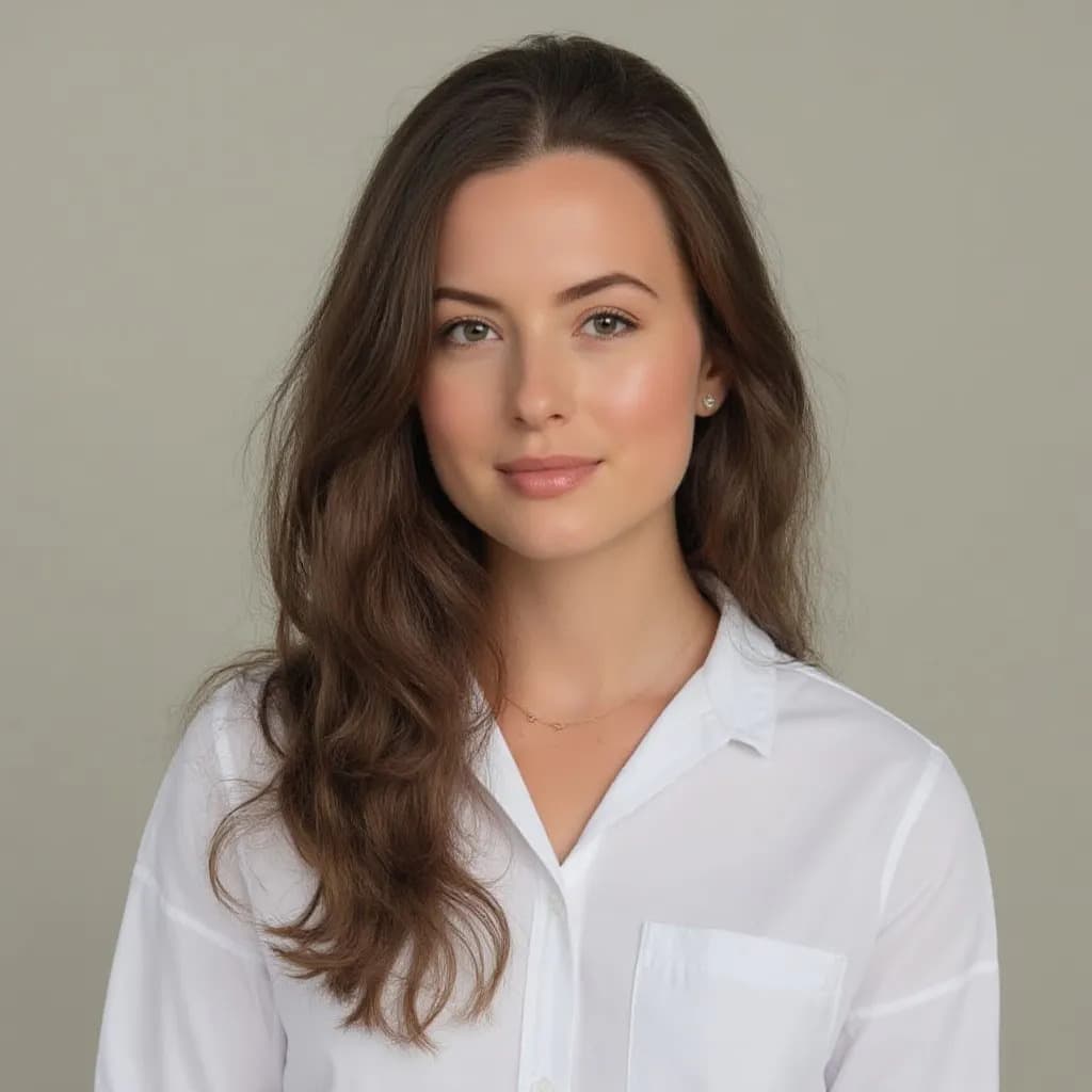 AI-generated professional headshot of a smiling woman in a blue blazer
